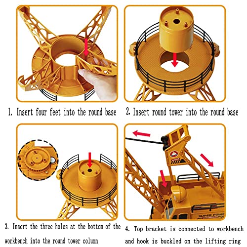 FXQIN 2.4GHz Grúa Torre Teledirigido para niños niñas, Vehículos de construcción de Control Remoto de 4 Canales con luz y Sonido, Grúa RC Juguete, rotación de 360 Grados
