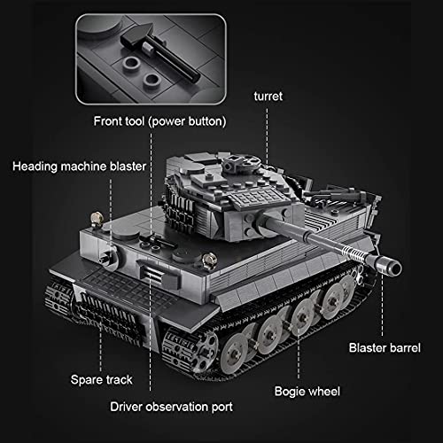 FZXL Kit de construcción de tanques de tigre de 925 piezas, CaDA C61071W, modelo clásico de tanque de tigre de 2.4G RC de la Segunda Guerra Mundial, compatible con Lego