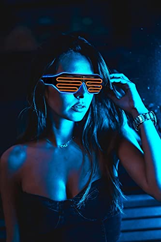 Gafas LED con 3 modos de flash – perfectas como Techno DJ | Festival | Halloween | Carnaval | como complemento para el disfraz (azul / naranja)