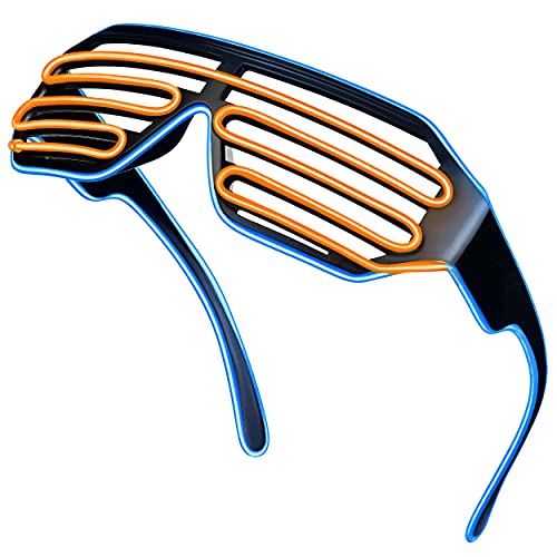 Gafas LED con 3 modos de flash – perfectas como Techno DJ | Festival | Halloween | Carnaval | como complemento para el disfraz (azul / naranja)