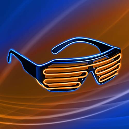 Gafas LED con 3 modos de flash – perfectas como Techno DJ | Festival | Halloween | Carnaval | como complemento para el disfraz (azul / naranja)