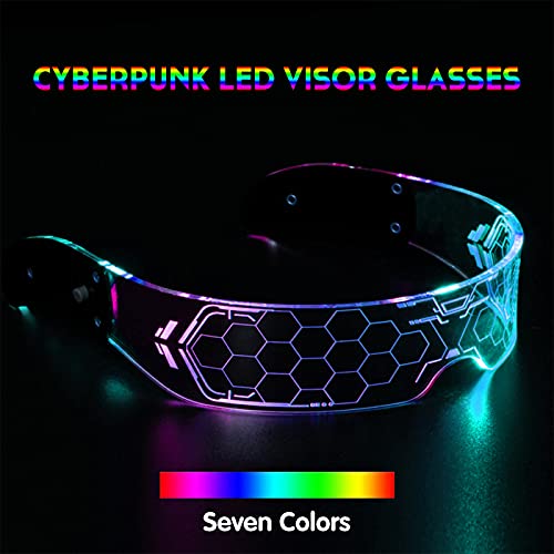 Gafas Luminosas LED Gafas con Luz LED Fiesta Cyberpunk Gafas con Visera LED Gafas con Visera Electrónica Futuristas, para Festivales, Fiestas, Cumpleaños, Navidad(7 Colores Ajustables)