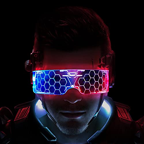 Gafas Luminosas LED Gafas con Luz LED Fiesta Cyberpunk Gafas con Visera LED Gafas con Visera Electrónica Futuristas, para Festivales, Fiestas, Cumpleaños, Navidad(7 Colores Ajustables)