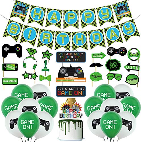 Gaming Cumpleaños Decoracion Video Gamer Happy Birthday Pancarta Adornos para Tartas Globos Usado para Miner Pixel Style Gamer Party