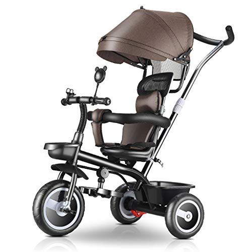 GCXLFJ Triciclo Bebe Triciclo,Triciclo Exterior for Bebé De 1-6 Años De Edad,Silla De Niño Multifuncional 4-en-1 Triciclo De Asiento Ajustable,3 Colores,61x82x51cm (Color : Brown)