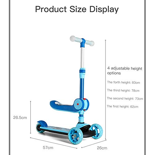 GCXLFJ Triciclo Bebe Trike Niños Scooter 3 Equilibrio Plegable de la Rueda del Triciclo Intermitente de la Rueda niños al Aire Libre Juguete del Deporte con Asiento Plegable del Regalo de cumpleaños