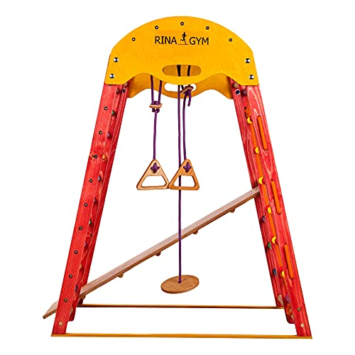 Generic RINAGYM - Triángulo de escalada de madera para niños - Red de escalada, escalera sueca, anillos, tobogán - Promueve el desarrollo - Ideal para 1 a 5 años - Soporta hasta 60 kg