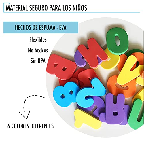 Genérico Juguetes para El Baño con Números y Letras De Forma Educativa | Números y Letras Infantiles de Baño Bebe | 36 Piezas De Goma Eva con Bolsa de Almacenamiento para Aprender y Disfrutar