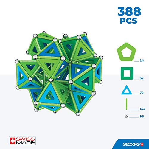 Geomag - Classic Masterbox - Construcciones magnéticas para niños, Juguete magnético línea Green 100% plástico Reciclado, 388 Unidades