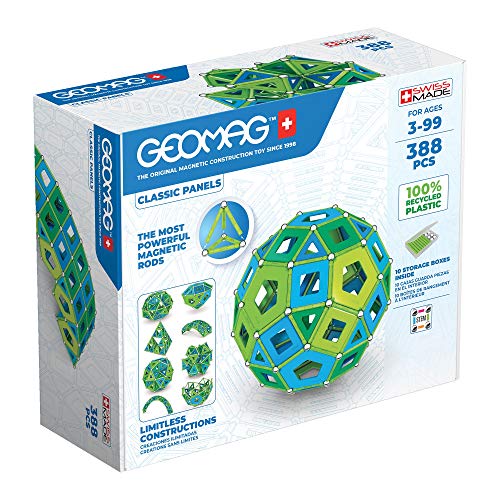 Geomag - Classic Masterbox - Construcciones magnéticas para niños, Juguete magnético línea Green 100% plástico Reciclado, 388 Unidades