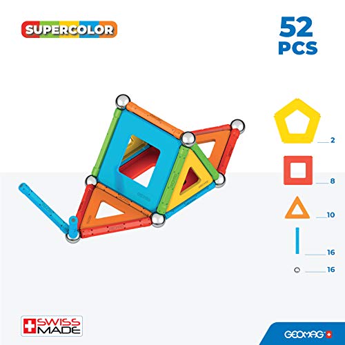 Geomag- Construcción Magnéticos, Color Azul, Verde, Amarillo, Naranja, Rojo, 52 pz (1)