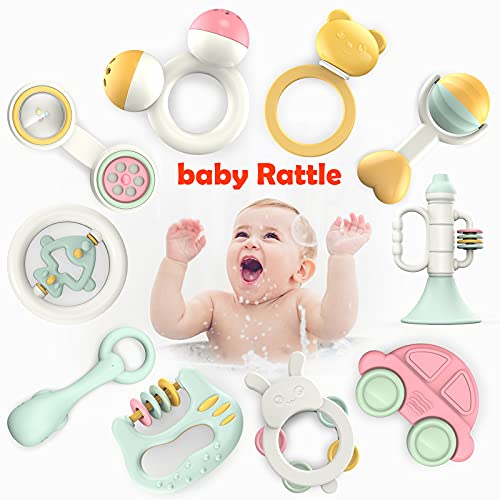 GizmoVine sonajero para bebés mordedor para bebés sin Juego de sonajero de BPA con Caja de Almacenamiento Juguete de Regalo Adecuado para bebés de 3 a 12 Meses y recién Nacidos