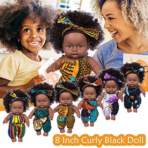 GJH Linda muñeca Negra rizada, bebé Negro Africano, Linda muñeca Negra rizada, muñeca de simulación, Juguete para bebé, muñecas de casa de Juegos para niños, 8 Pulgadas (C, 1 Pieza)