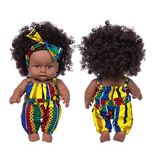 GJH Linda muñeca Negra rizada, bebé Negro Africano, Linda muñeca Negra rizada, muñeca de simulación, Juguete para bebé, muñecas de casa de Juegos para niños, 8 Pulgadas (C, 1 Pieza)