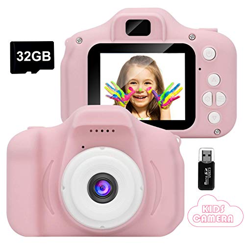 GlobalCrown Cámara para niños,Mini Digital Recargable Cámara Video Prueba de Golpes Regalos para niños de 3 a 8 años, 8MP HD Pantalla de 2 Pulgadas para Jugar al Aire Libre (32GB Tarjeta incluida)