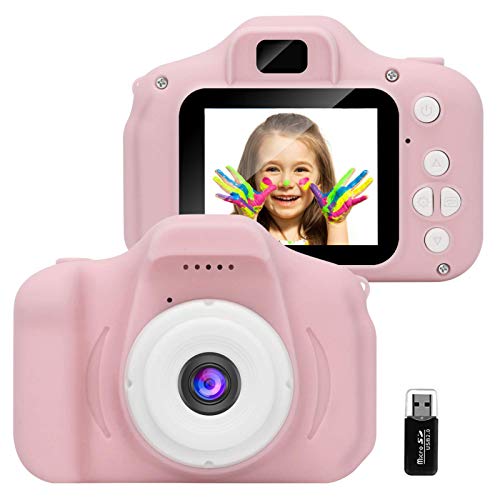 GlobalCrown Cámara para niños,Mini Digital Recargable Cámara Video Prueba de Golpes Regalos para niños de 3 a 8 años, 8MP HD Pantalla de 2 Pulgadas para Jugar al Aire Libre (32GB Tarjeta incluida)