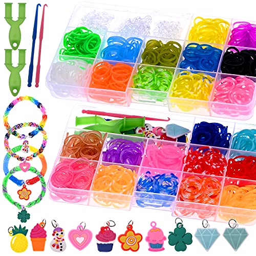 GOLDGE 24 Colores DIY Pulseras Gomas, Caja Pulseras Gomas Elasticas, Gomas para Hacer Pulseras, Loom Bands Set para Pulseras