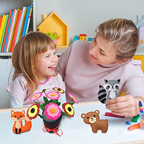 Goomp Kit de Costura,Niños Juego de Manualidades Coser Kit Manualidad de Coser Fieltro y Costura para Niños,Adornos de Felpa Rellenos,Juego de 14