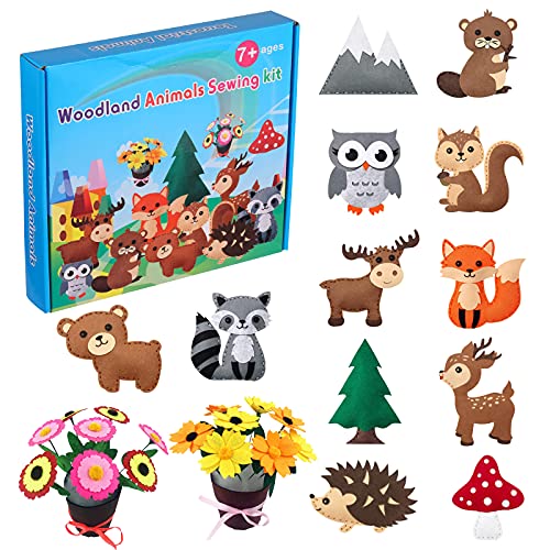 Goomp Kit de Costura,Niños Juego de Manualidades Coser Kit Manualidad de Coser Fieltro y Costura para Niños,Adornos de Felpa Rellenos,Juego de 14