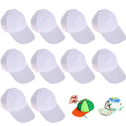 Gorras de Béisbol para Niños, Joyibay 10PCS Sombrero de Béisbol Blanco Creativos Arte Pintura Sombreros Gorras Casual Playa Sol Visor Sombreros para Deportes al Aire Libre