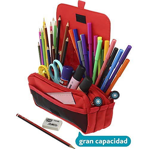 Grafoplás Bits & Bobs, Estuche Escolar Triple con Solapa, 23x10x10cm, Rojo