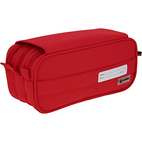 Grafoplás Bits & Bobs, Estuche Escolar Triple con Solapa, 23x10x10cm, Rojo