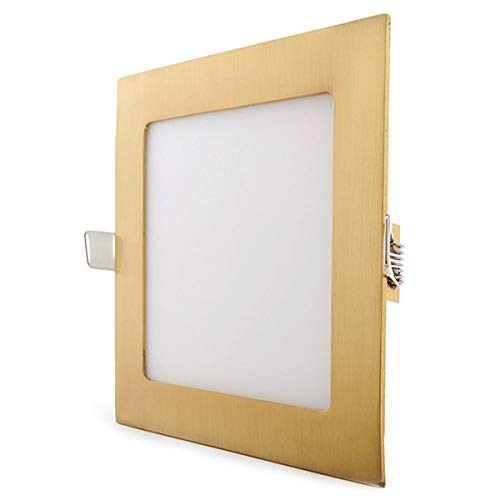 Greenice | Placa de LEDs Cuadrada 170X170Mm 12W 860Lm 50.000H Dorado | Lámpara LED | Downlight LED | Panel LED Techo | Oficina, Fábrica, Pasillos, Baños | Blanco Cálido