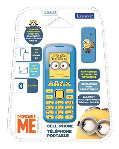 Gru: Mi Villano Favorito GSM20DES Despicable Me GRU, Minions-Teléfono Móvil con Bluetooth, cámara, Doble SIM, Radio, Auriculares (Lexibook, Color Azul/Amarillo