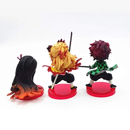 GSDGSD 3 Piezas Demon Slayer Figura Nezuko Tanjirou Rengoku Kyoujurou Q Ver. Figura de acción Anime Kimetsu no Yaiba Figurine Modelo de Juguete 6-8cm