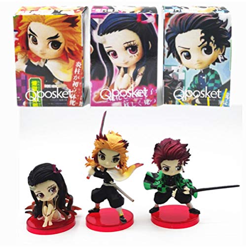 GSDGSD 3 Piezas Demon Slayer Figura Nezuko Tanjirou Rengoku Kyoujurou Q Ver. Figura de acción Anime Kimetsu no Yaiba Figurine Modelo de Juguete 6-8cm