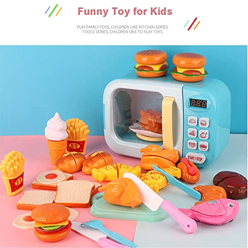 Guangmaoxin 30 Piezas Microondas de Juguete Juegos para Cocinar Niños, Efectos de Luz y Sonido, Vajilla para Cortar Frutas, Verduras, Comida, Juegos de Roles, Juguetes Educativos de Aprendizaje