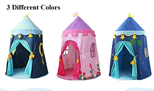 Guddawstraatyi Carpa para niños Moon & Stars Kids Play Tent Outdoor Indoor Play Game Plegable Pink Bule Prince Princess Castillo Cortina Tienda de Tienda de Tienda para niños Niño 3 Tienda de niños