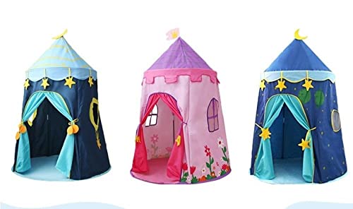 Guddawstraatyi Carpa para niños Moon & Stars Kids Play Tent Outdoor Indoor Play Game Plegable Pink Bule Prince Princess Castillo Cortina Tienda de Tienda de Tienda para niños Niño 3 Tienda de niños