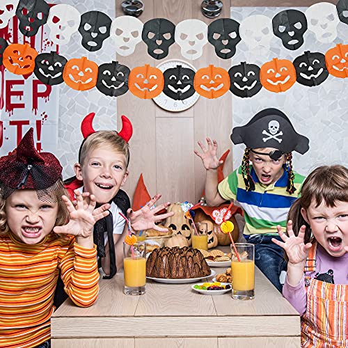 Guirnaldas de Halloween Terroríficas, 4 Piezas Guirnaldas Colgantes de Fantasma, Murciélagos, Calabazas, Calaveras, Pancartas de papel para Decoración de Fiestas de Halloween (9,84 pies/pieza)