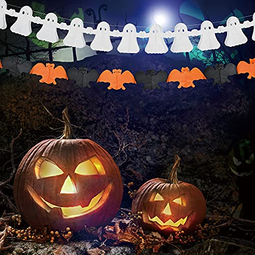 Guirnaldas de Halloween Terroríficas, 4 Piezas Guirnaldas Colgantes de Fantasma, Murciélagos, Calabazas, Calaveras, Pancartas de papel para Decoración de Fiestas de Halloween (9,84 pies/pieza)