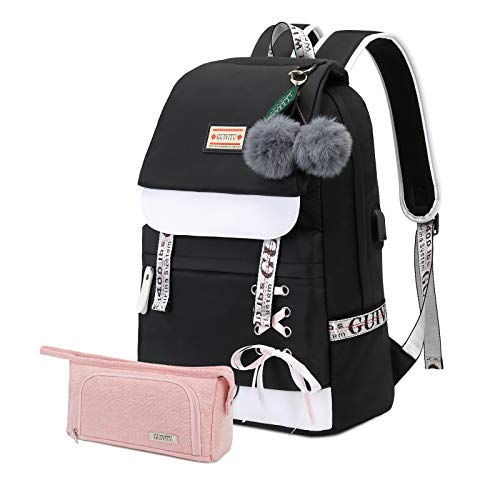 GUIVITU Mochila Escolar Niñas Escolares Bolsa Niños Juveniles Colegio Portatil Grandes Estudiantes Espaciosa Casual Daypack Backpack Adolescentes Viaje Universitaria Estuche 2 piezas