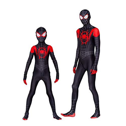 GUOHANG Miles Morales Spider Hombre con Capucha Sudadera con Capucha Disfraz para niños o Adultos Traje de Traje de Spiderman, Spiderman Traje Traje Halloween Carnaval Cosplay,Negro,115cm ~ 125cm