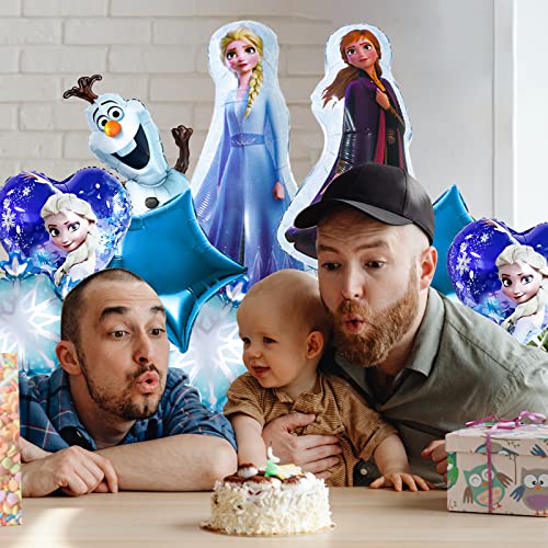 Gxhong Decoraciones de Cumpleaños Congeladas,10pcs Globos de Copo de Nieve Frozen Fiesta Cumpleaños Decoración Globos de Papel de Aluminio Elsa Globos de Cumpleaños, para Niñas, Cumpleaños,Baby Shower