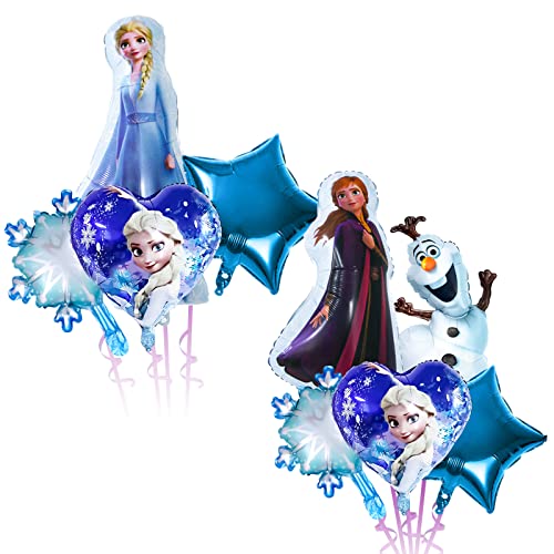 Gxhong Decoraciones de Cumpleaños Congeladas,10pcs Globos de Copo de Nieve Frozen Fiesta Cumpleaños Decoración Globos de Papel de Aluminio Elsa Globos de Cumpleaños, para Niñas, Cumpleaños,Baby Shower