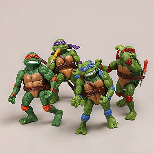 GYFDC 11.5CM Memoria De La Infancia Tortugas Ninja Mutantes Adolescentes Juego De Tortuga Azul Roja Figura De Anime Modelo De Juguete Coche Dormitorio Sala De Estudio Escritorio De Computadora Estatua