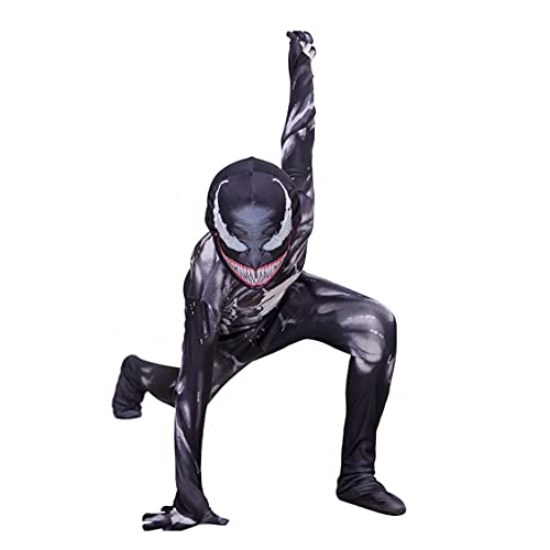 HAARUN Carnage Venom Disfraz para NiñO Disfraz de Halloween Cosplay Catsuit,Negro -105~115cm