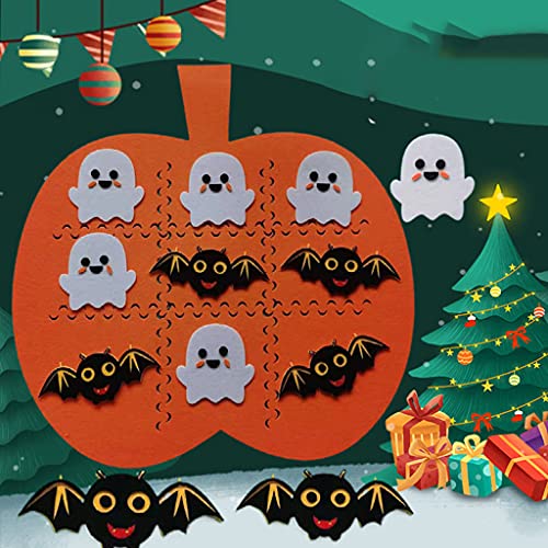 Hallowen Tic-Tac-Toe - Juego de mesa de rompecabezas de fieltro con diseño de murciélago fantasma y calabaza