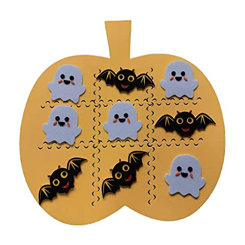 Hallowen Tic-Tac-Toe - Juego de mesa de rompecabezas de fieltro con diseño de murciélago fantasma y calabaza