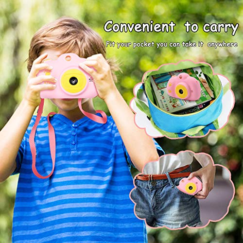 Hangrui Cámara para Niños, HD Doble Objetivo Juego Video Cámara de Fotos Digital con Tarjeta de Memoria de 32GB, Pantalla de Protección Ocular IPS de 2,4 Pulgadas, a Prueba de Golpes (Rosado)