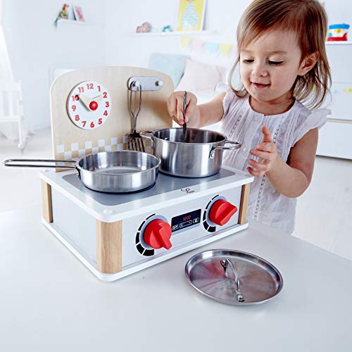 Hape International Juego de Cocina y Parrilla 2 en 1, Juego de Rol y Simulación Set de Juguetes para Cocinar Realista para Niños y Niñas