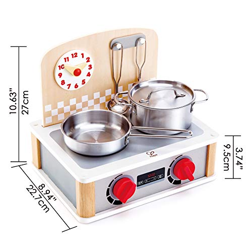 Hape International Juego de Cocina y Parrilla 2 en 1, Juego de Rol y Simulación Set de Juguetes para Cocinar Realista para Niños y Niñas