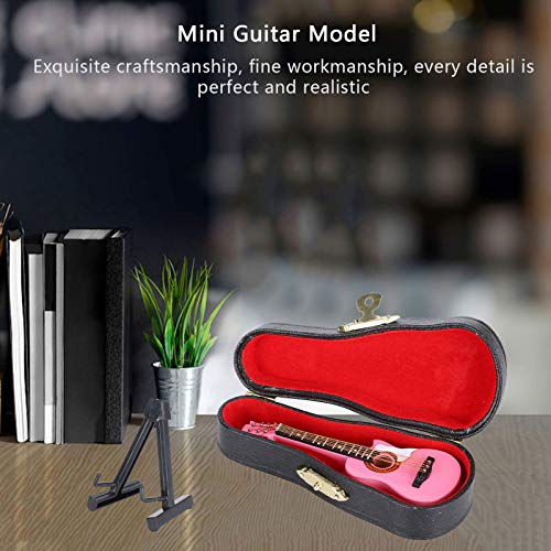 Hapivida 10 cm/3,9 Pulgadas Mini Modelo de Guitarra Rosa de Madera Instrumento Musical Sala de Estar Decoraciones de Escritorio Alta Simulación con Soporte Caja de Madera