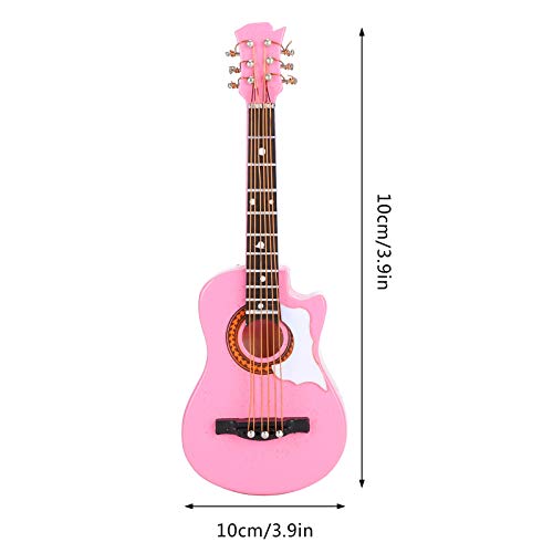 Hapivida 10 cm/3,9 Pulgadas Mini Modelo de Guitarra Rosa de Madera Instrumento Musical Sala de Estar Decoraciones de Escritorio Alta Simulación con Soporte Caja de Madera