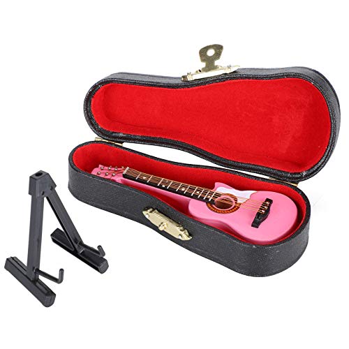 Hapivida 10 cm/3,9 Pulgadas Mini Modelo de Guitarra Rosa de Madera Instrumento Musical Sala de Estar Decoraciones de Escritorio Alta Simulación con Soporte Caja de Madera