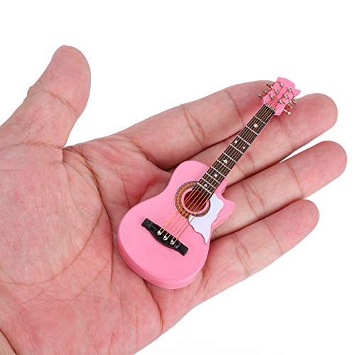 Hapivida 10 cm/3,9 Pulgadas Mini Modelo de Guitarra Rosa de Madera Instrumento Musical Sala de Estar Decoraciones de Escritorio Alta Simulación con Soporte Caja de Madera